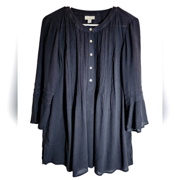 J. Jill Tops - J.Jill Navy Blue Pintucked Bell Sleeve Popover Blouse Top Size S